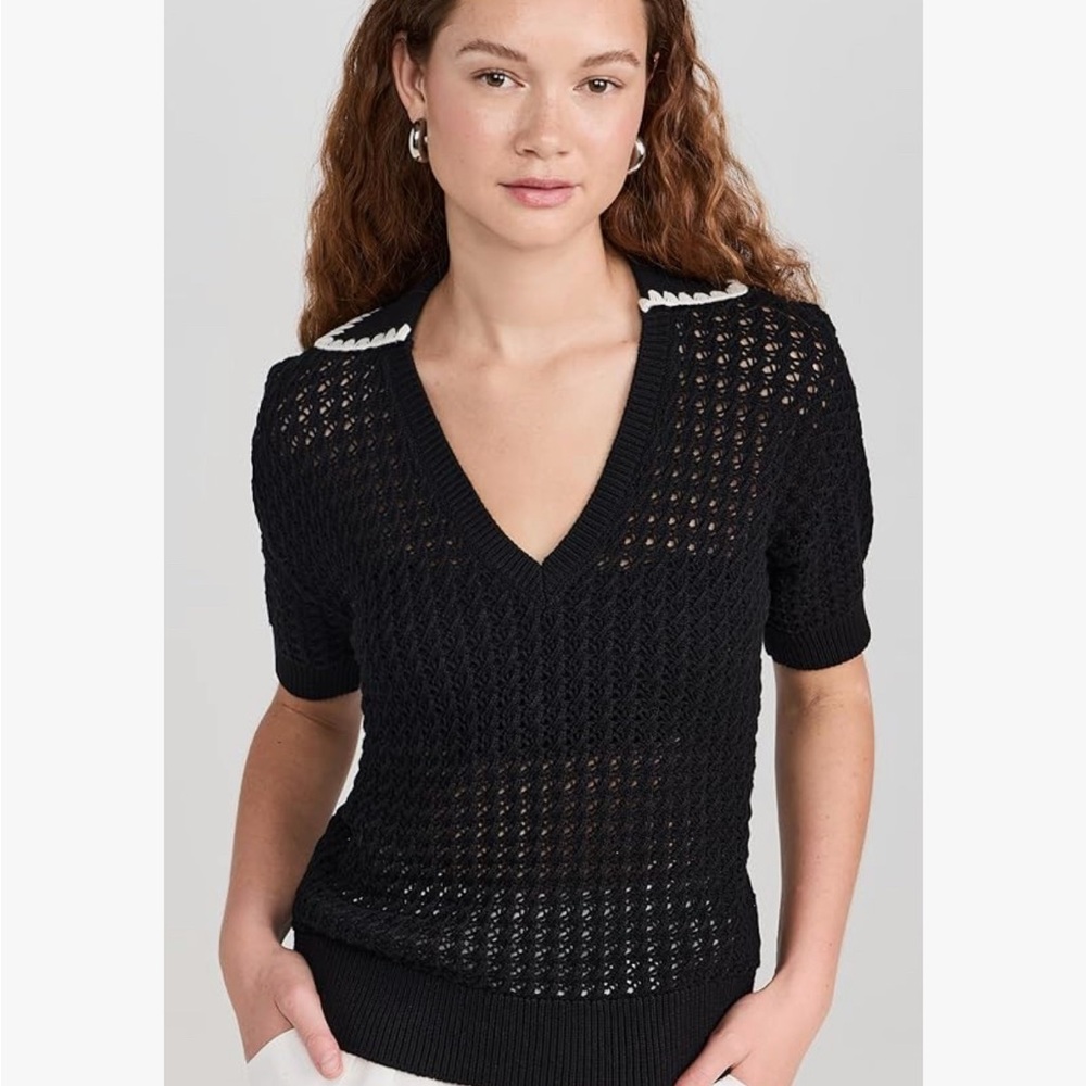 NEW Varley Monte Short Sleeve V Neck Black Top XS